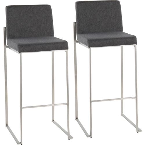 Fuji High Back 31" Bar Stool in Charcoal Gray Fabric & Stainless Steel (Set of 2)